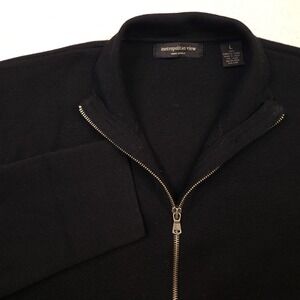 Metropolitan View Full Zip Cardigan Mens Large Black Merino Wool Made in Italy